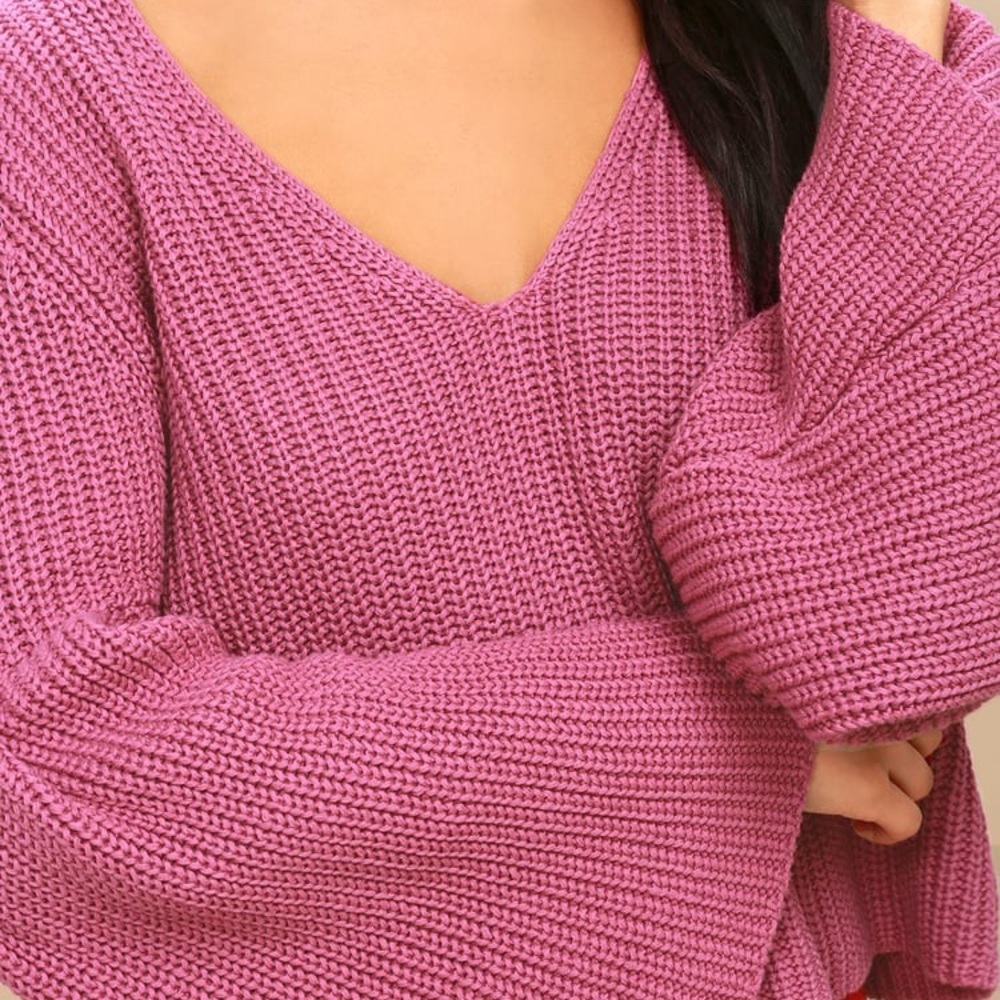 Free People Damsel Pink Bell Sleeve Knit Sweater - Picture 2 of 7